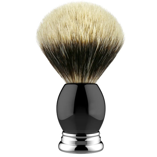 Blaireau de rasage de luxe 100 % poils de blaireau purs Silvertip 22 mm, manche en résine noire et alliage pour rasage humide pour hommes, cadeau fait main