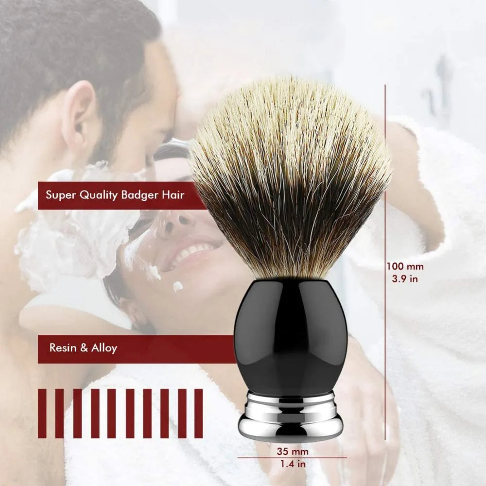 Luxury 100% Silvertip Pure Badger Hair Shaving Brush 22mm, Black Resin & Alloy Design Handle for Men Wet Shaving Handmade Gift