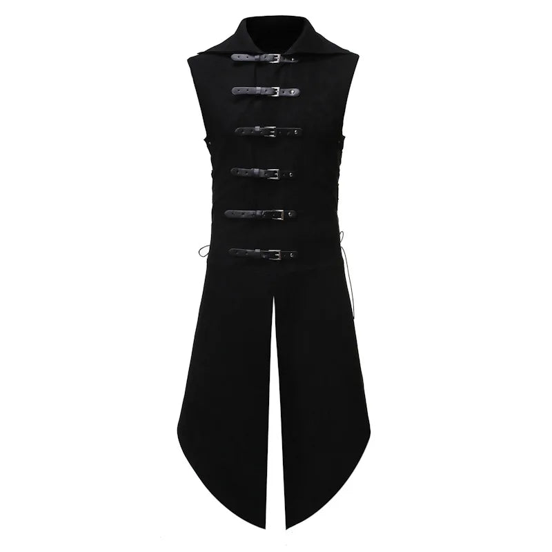 Men's Black Gothic Steampunk Velvet Vest Medieval Victorian Double Breasted Men Suit Vests Tail Coat Stage Cosplay Prom Costume