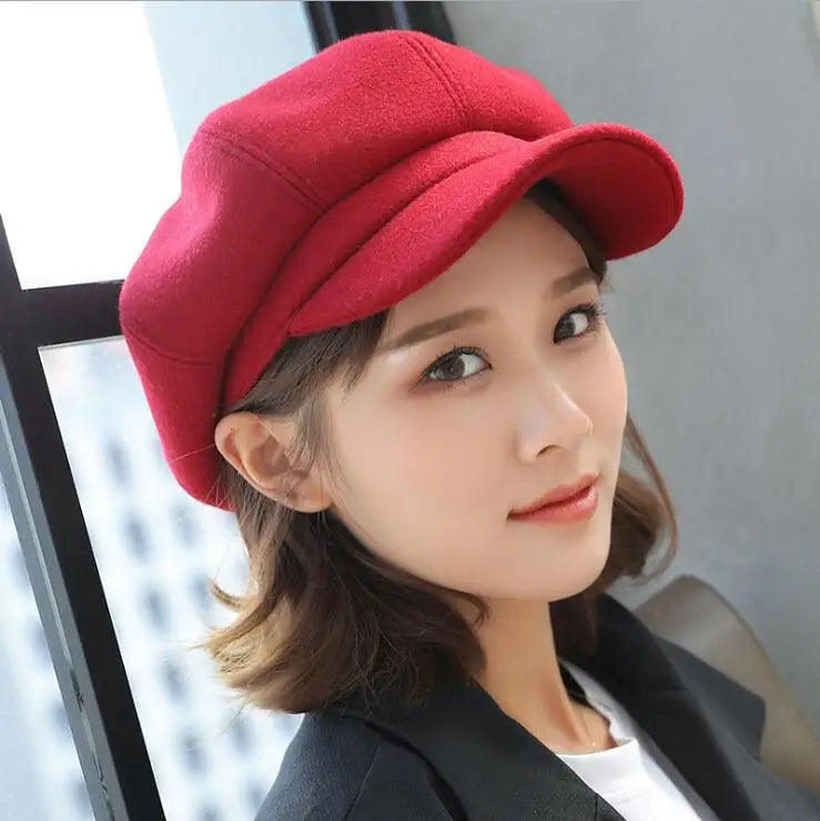 Autumn Winter Hats for Women Solid Plain Octagonal Newsboy Cap Men Ladies Casual Wool Hat Winter Beret Women Painter Caps