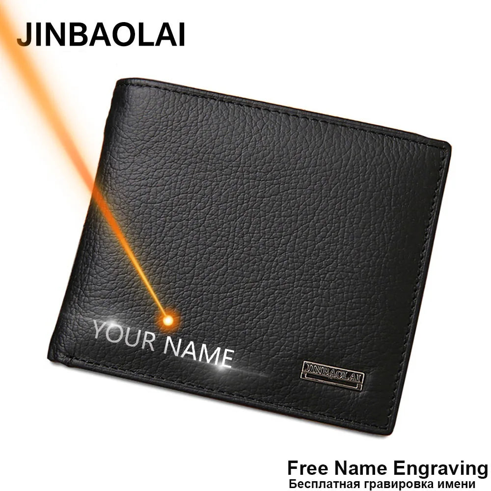 Free Name Engraving Short Genuine Leather Men Wallets Fashion Coin Pocket Card Holder Men Purse Simple Quality Male Wallets