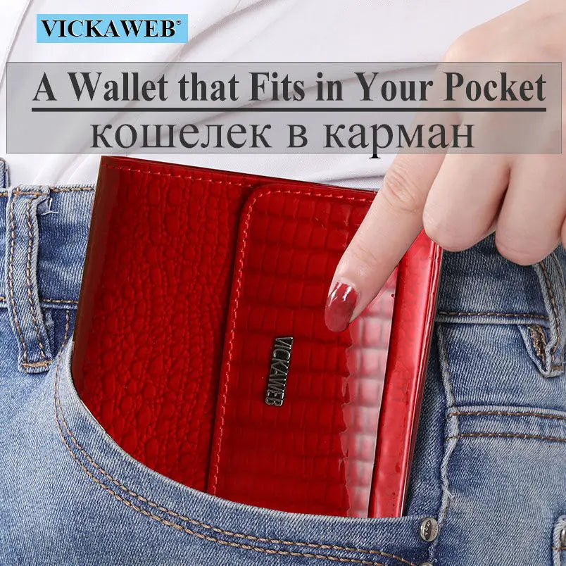 VICKAWEB Mini Wallet Women Genuine Leather Wallets Fashion Alligator Hasp Short Wallet Female Small Woman Wallets And Purses 209