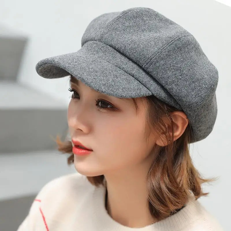 Autumn Winter Hats for Women Solid Plain Octagonal Newsboy Cap Men Ladies Casual Wool Winter Beret Women Painter