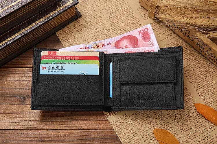 Free Name Engraving Short Genuine Leather Men Wallets Fashion Coin Pocket Card Holder Men Purse Simple Quality Male Wallets