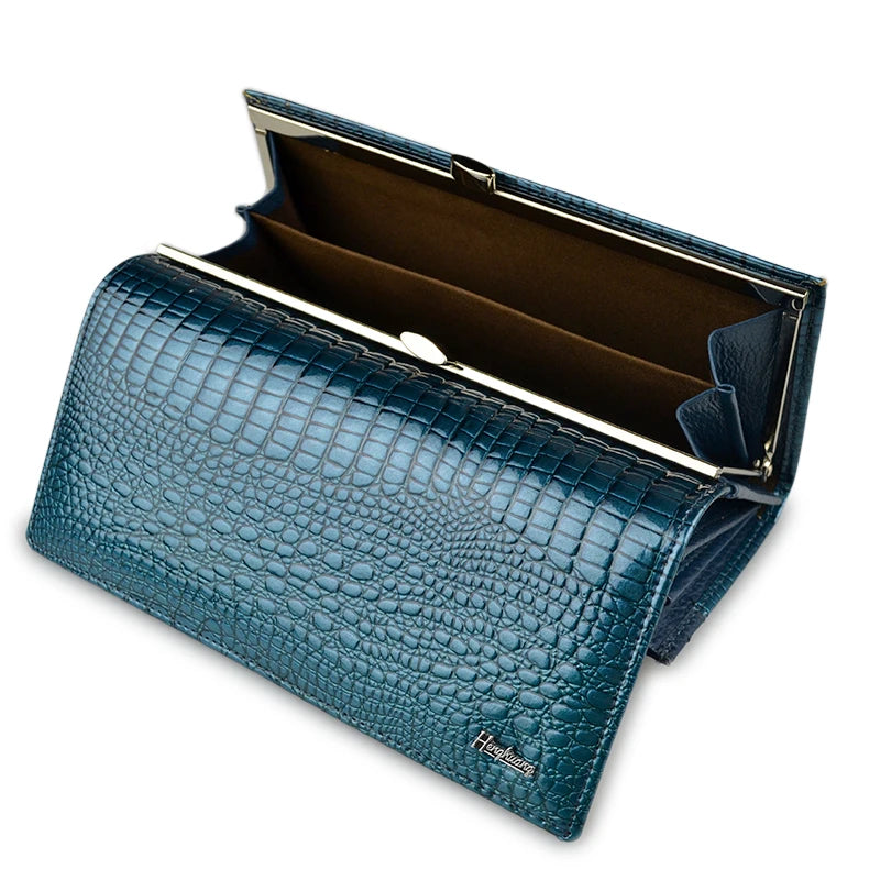 Designer Genuine Leather Women Wallet Female Long Clutch Money Bag  Luxury Brand Alligator Leather Ladies Coin Purse Wife's Gift