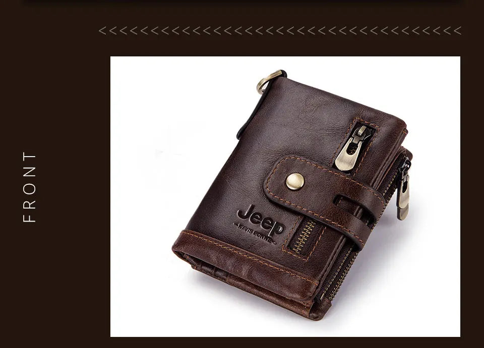 Hot Genuine Leather Men Wallet Coffee Coin Purse Mini Card Holder Chain PORTFOLIO Portomonee Male Walet Support Dropshiping