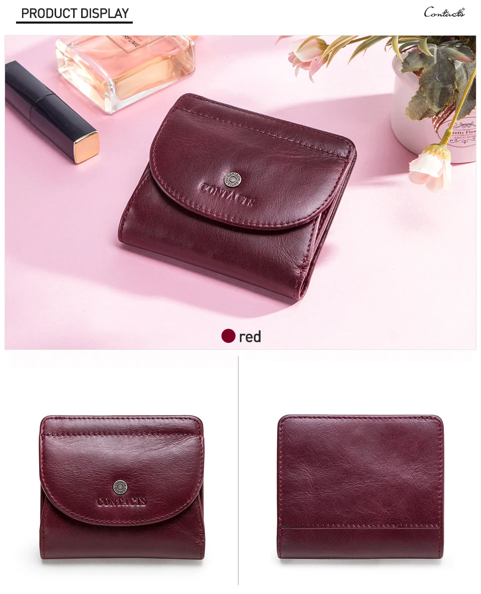 CONTACT'S Genuine Leather Short Wallets for Women Fashion Card Holder Money Clip Coin Purse Female Mini Wallet Women's Bag Purse