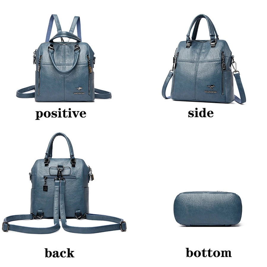 2023 New High Quality Leather Backpack Women Shoulder Bags Multifunction Travel Backpack School Bags for Girls Bagpack Mochila