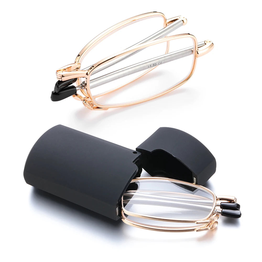 Lunettes de lecture design MINI tendance pour hommes et femmes, petites lunettes pliantes, monture en métal noir, avec boîte d'origine, portables