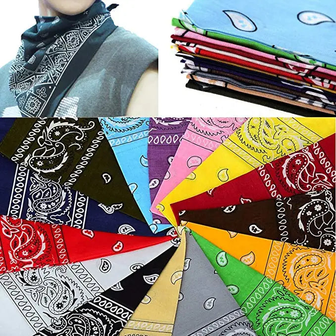 55x55cm Fashion Hip Hop 100% Cotton Bandana Square Scarf Cowboy Cashew Black Red Paisley Headband Print For Women/Men/Boys/Girls