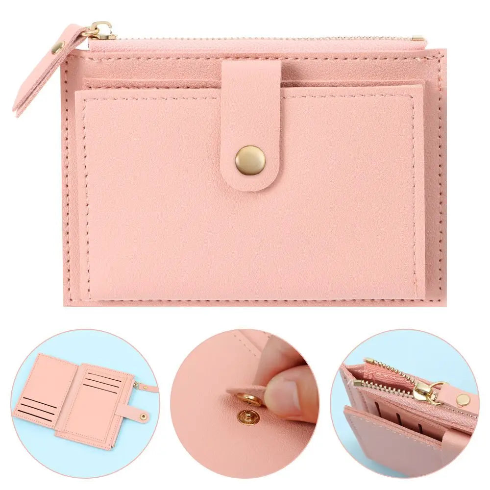 Women Fashion Small Wallet Purse Solid Color PU Leather Mini Coin Purse Wallet Credit Card Holder Bags Zipper Coin Purse