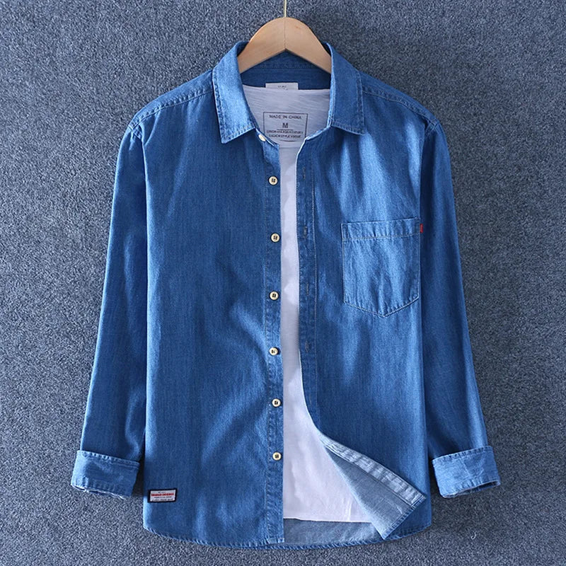 Chemise en jean en coton printemps-automne pour hommes, tendance, décontractée, belle, manches longues, jeans bleus, coupe slim, style coréen