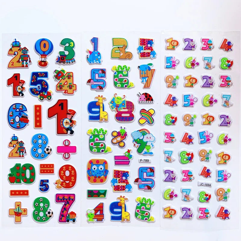 6 Sheets Kids Stickers 3D Puffy Bulk Cartoon English Alphabet Letters Number Stickers Educational Toys for Girl Boy GYH