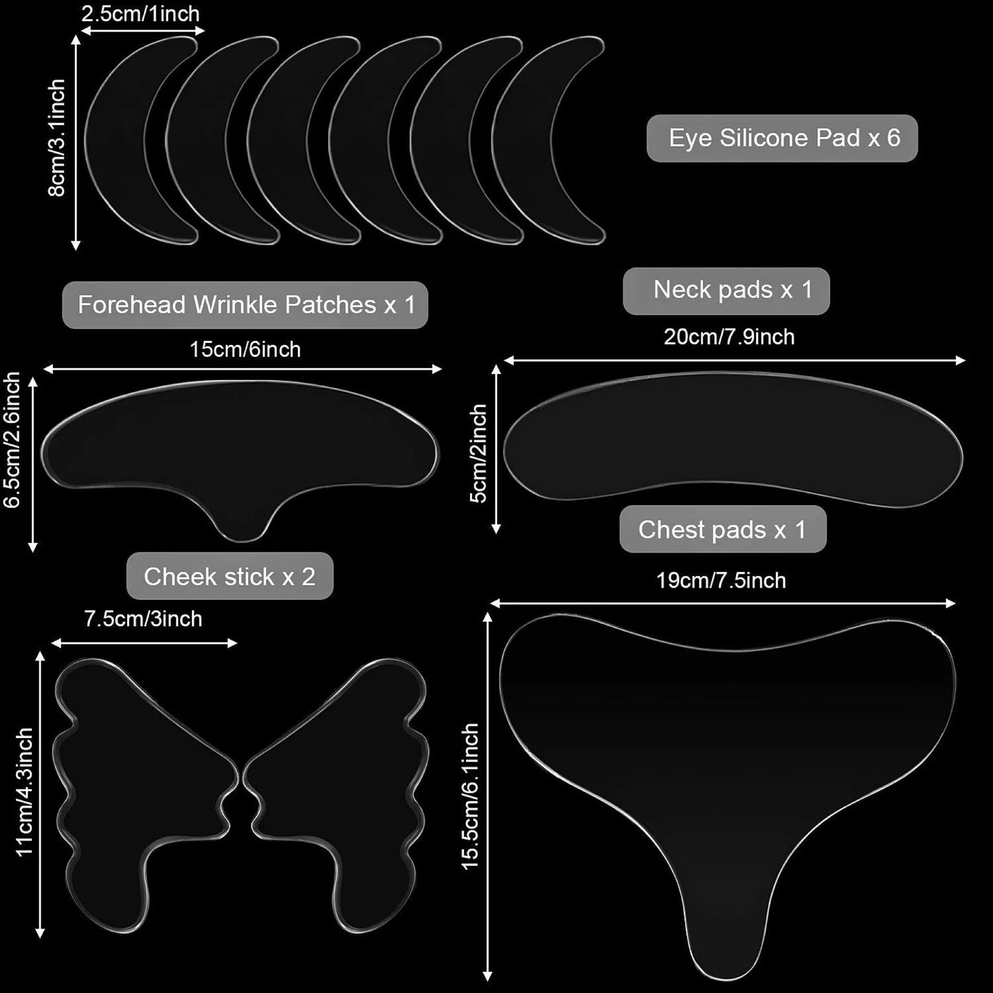 Coussinets de soins de la peau anti-rides réutilisables pour les yeux, le menton, le front, 100 % silicone de qualité médicale, patchs invisibles réutilisables pour lifting du visage