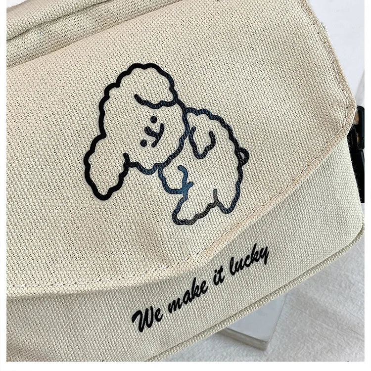 Ladies Fashion Canvas Small Square Bag Korean Version Multifunctional Cute Dog One-shoulder Diagonal Mobile Phone Package