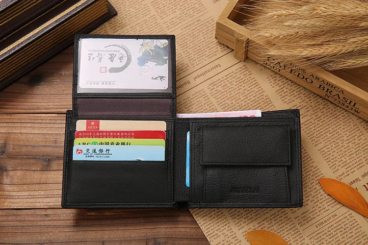 Free Name Engraving Short Genuine Leather Men Wallets Fashion Coin Pocket Card Holder Men Purse Simple Quality Male Wallets