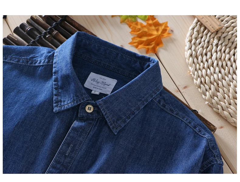 Chemise en jean en coton printemps-automne pour hommes, tendance, décontractée, belle, manches longues, jeans bleus, coupe slim, style coréen