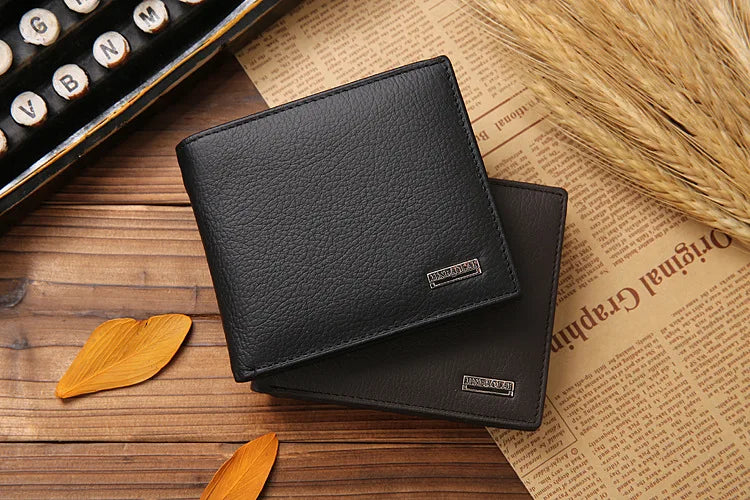 Free Name Engraving Short Genuine Leather Men Wallets Fashion Coin Pocket Card Holder Men Purse Simple Quality Male Wallets