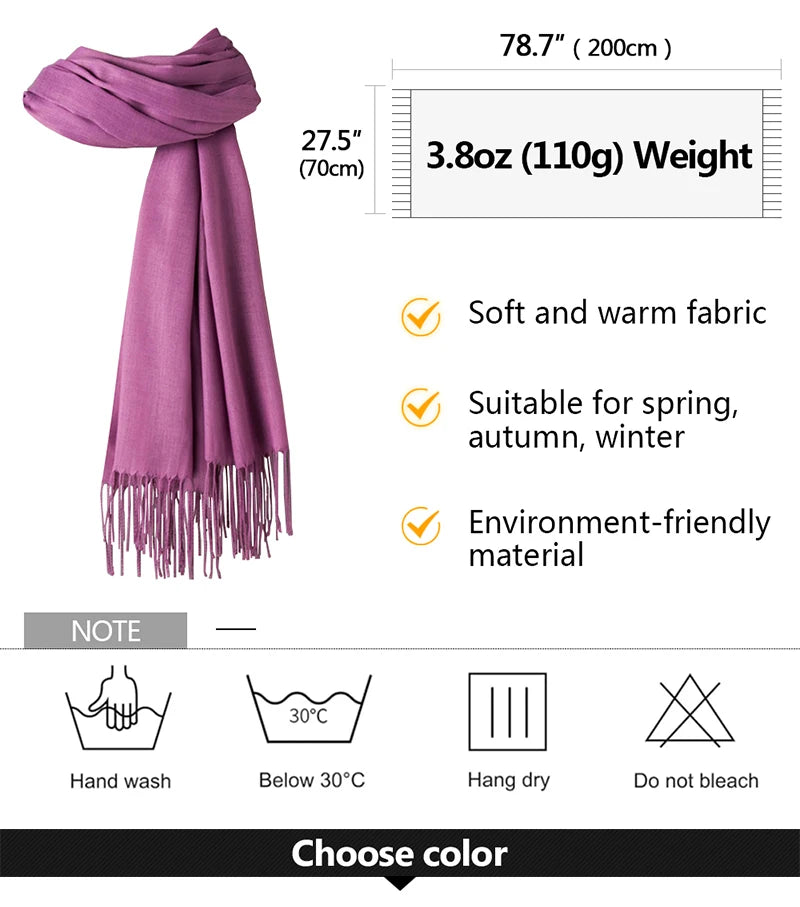 Desgine Brand Solid Women Cashmere Scarf Autumn Winter Warm Shawls Wraps 2024Men's Pashmina Tassels Scarves Female Foulard Mujer