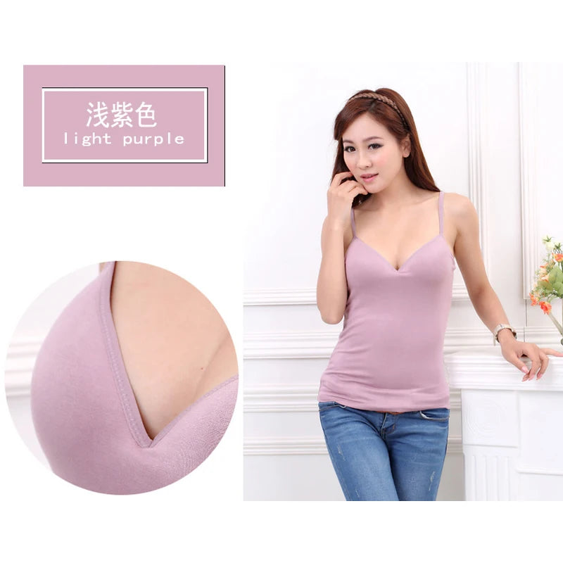 GAOKE Women Solid Padded Bra Spaghetti Camisole Top Vest Female Camisole With Built In Bra 6 Colors