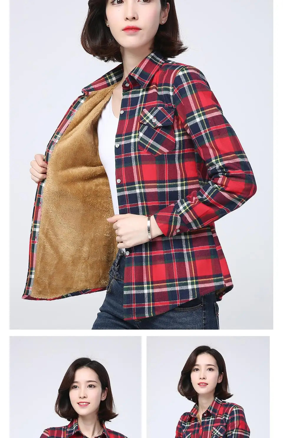 2023 Winter New Women's Warm Plaid Shirt Coat Casual Fleece Velvet Plus Thicke Tops Brand College Style Woman Clothes Outerwear