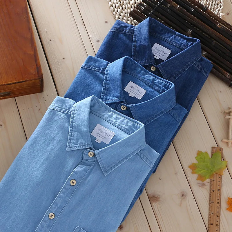 Chemise en jean en coton printemps-automne pour hommes, tendance, décontractée, belle, manches longues, jeans bleus, coupe slim, style coréen