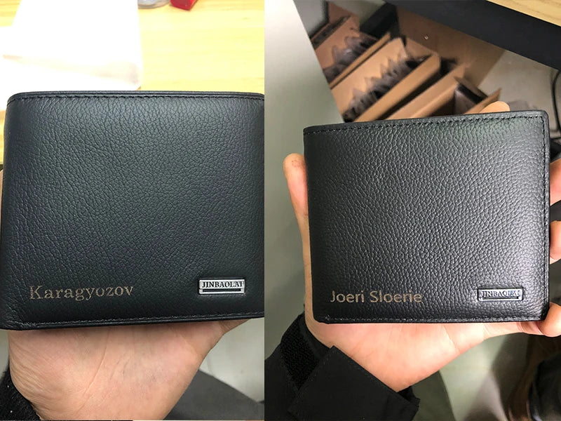 Free Name Engraving Short Genuine Leather Men Wallets Fashion Coin Pocket Card Holder Men Purse Simple Quality Male Wallets