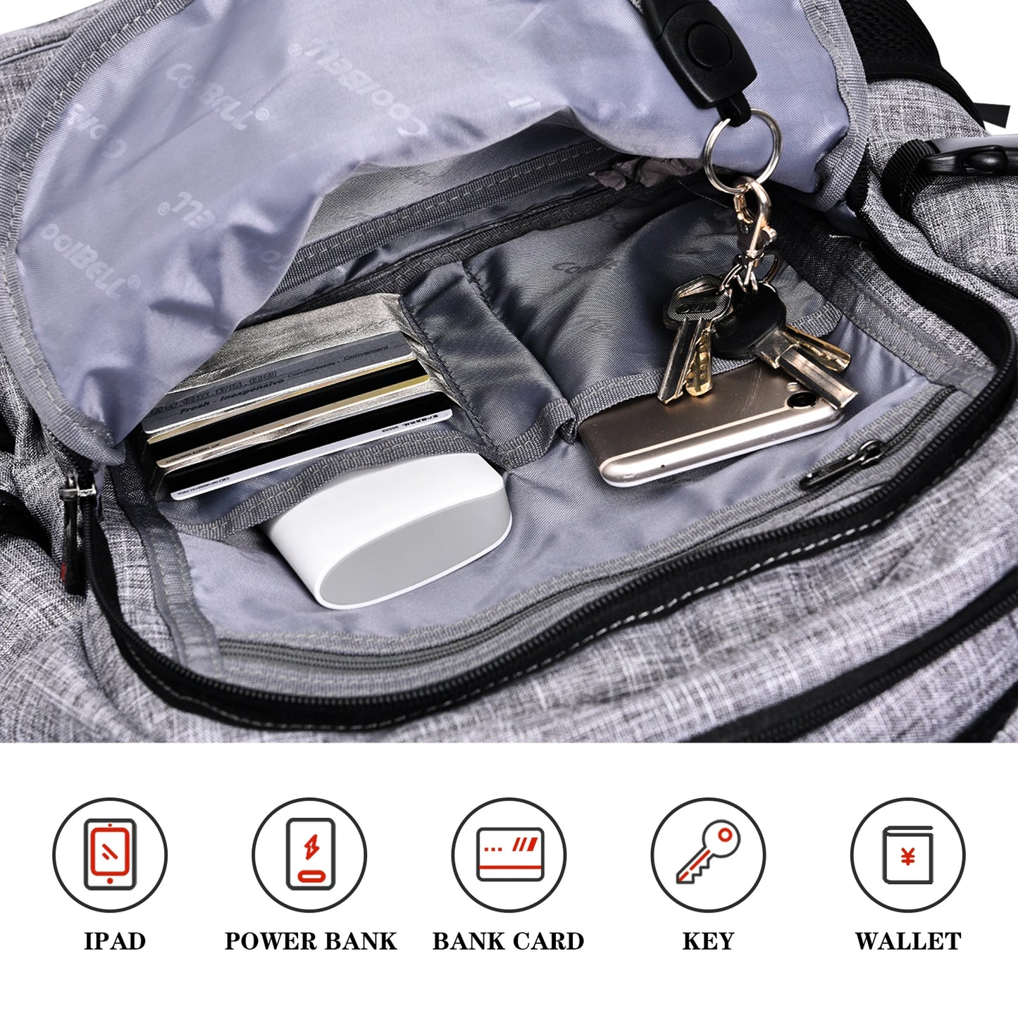 CoolBELL Lunch Backpack 15.6/17.3 Inches Laptop Backpack with Insulated Compartment / USB Port For Hiking Work Travel Men Women