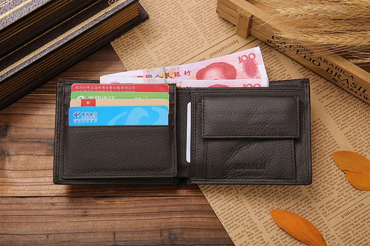 Free Name Engraving Short Genuine Leather Men Wallets Fashion Coin Pocket Card Holder Men Purse Simple Quality Male Wallets