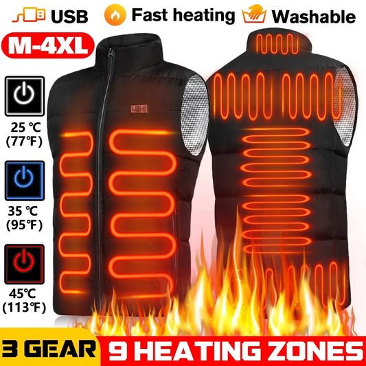 Gilet chauffant 9 zones Vestes chauffantes électriques Hommes Femmes Vêtements de sport Manteau chauffant Manteau chauffant en graphène Veste chauffante USB pour le camping