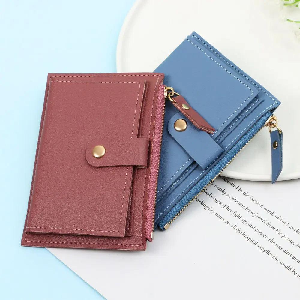 Women Fashion Small Wallet Purse Solid Color PU Leather Mini Coin Purse Wallet Credit Card Holder Bags Zipper Coin Purse