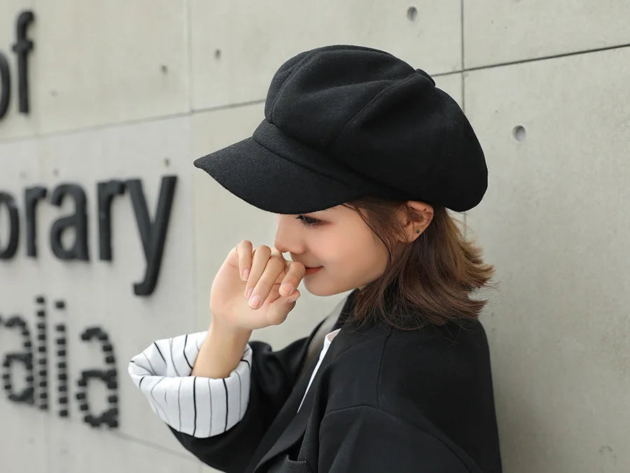 Autumn Winter Hats for Women Solid Plain Octagonal Newsboy Cap Men Ladies Casual Wool Hat Winter Beret Women Painter Caps