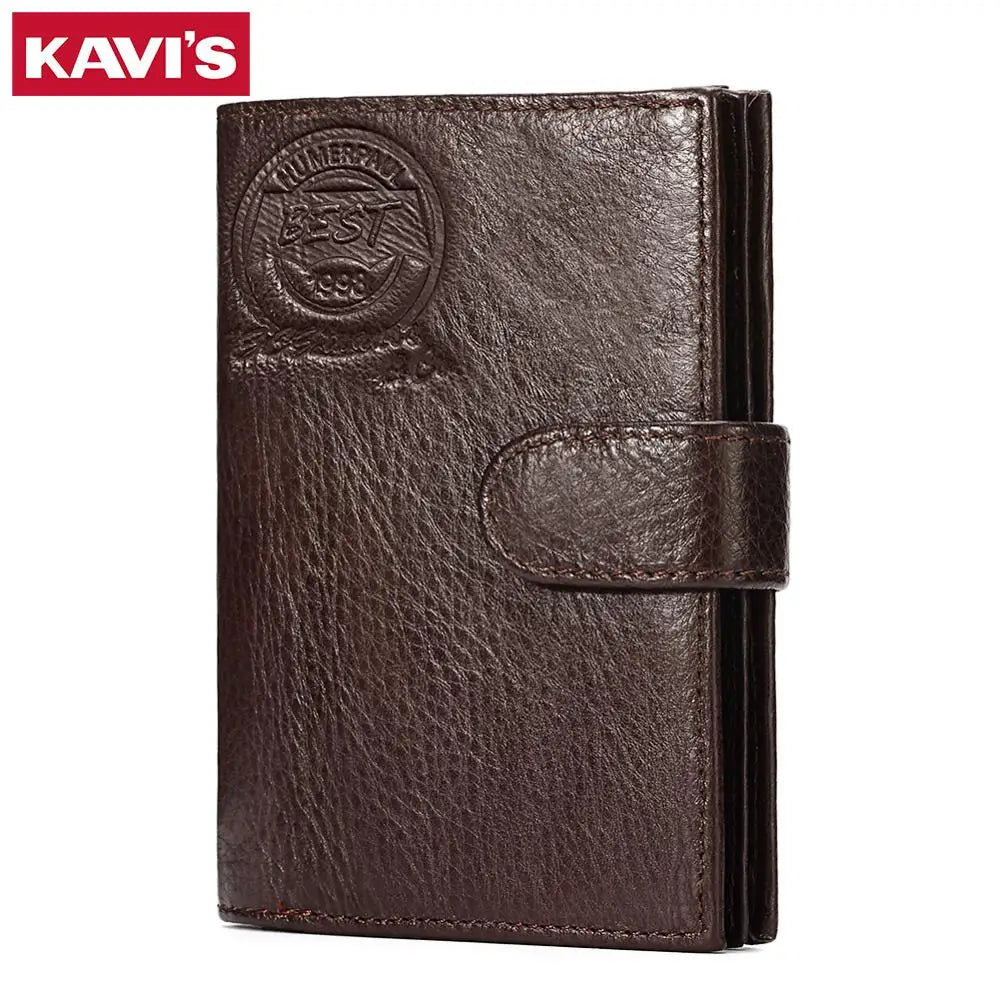 KAVIS Genuine Leather Wallet Men Passport Holder Coin Purse Magic Walet PORTFOLIO MAN Portomonee Mini Vallet Passport Cover