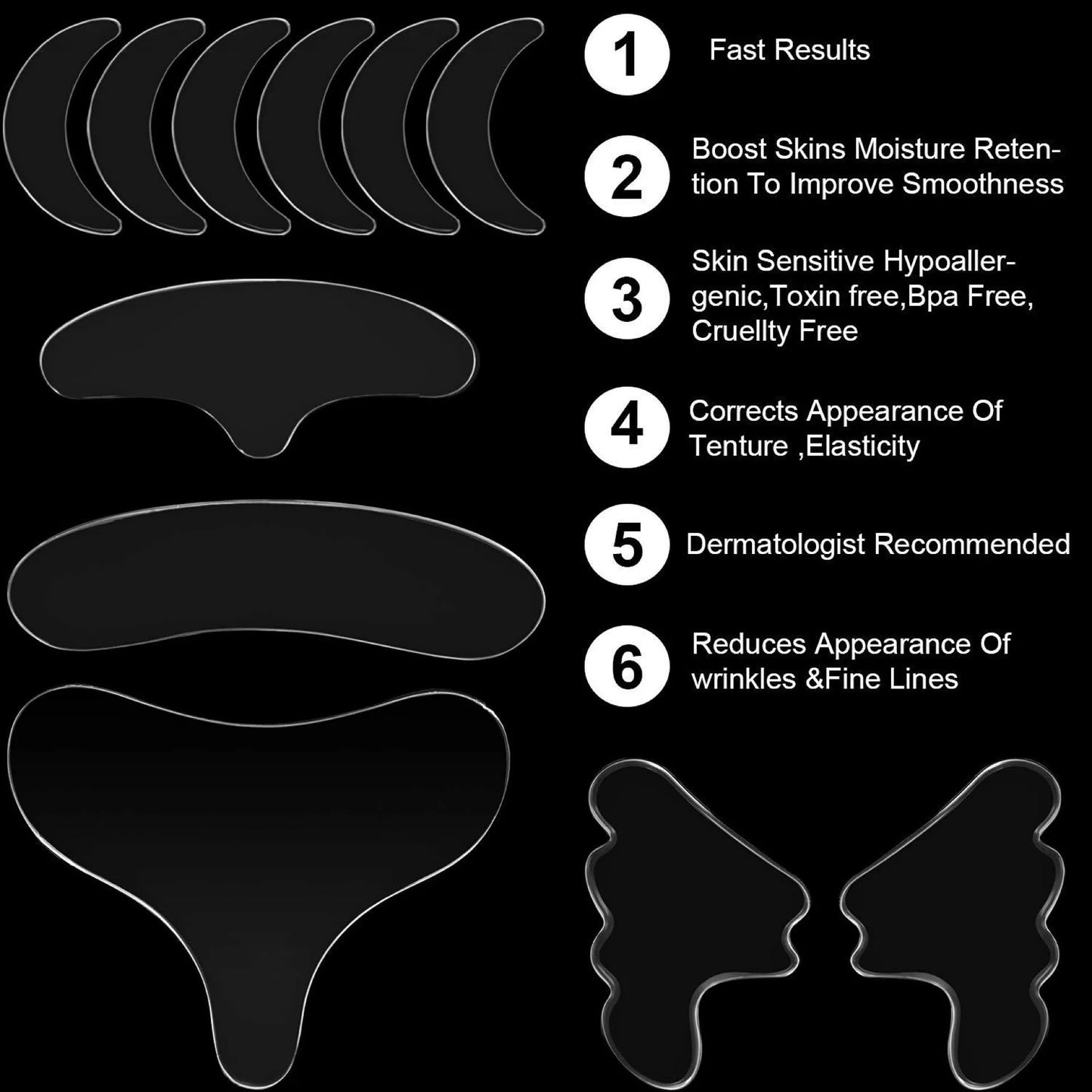 Coussinets de soins de la peau anti-rides réutilisables pour les yeux, le menton, le front, 100 % silicone de qualité médicale, patchs invisibles réutilisables pour lifting du visage