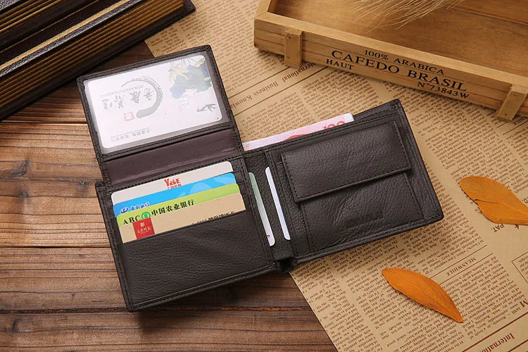 Free Name Engraving Short Genuine Leather Men Wallets Fashion Coin Pocket Card Holder Men Purse Simple Quality Male Wallets