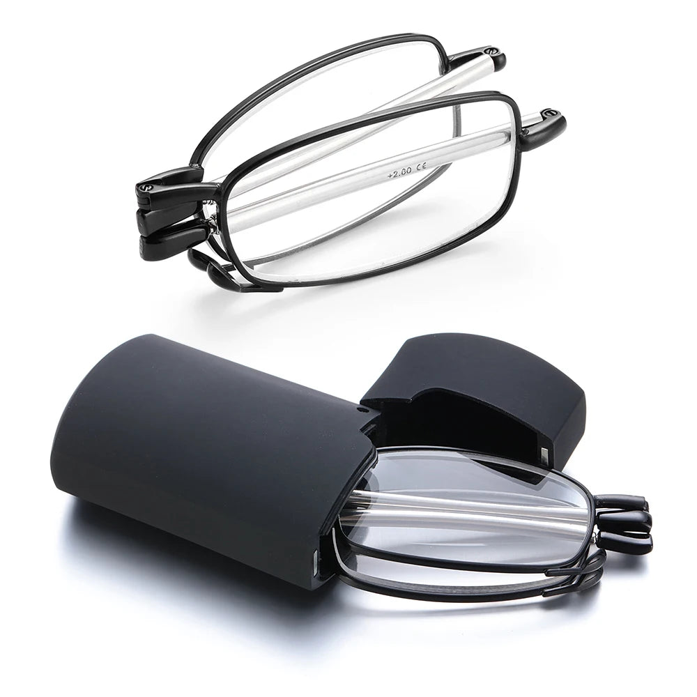 Lunettes de lecture design MINI tendance pour hommes et femmes, petites lunettes pliantes, monture en métal noir, avec boîte d'origine, portables