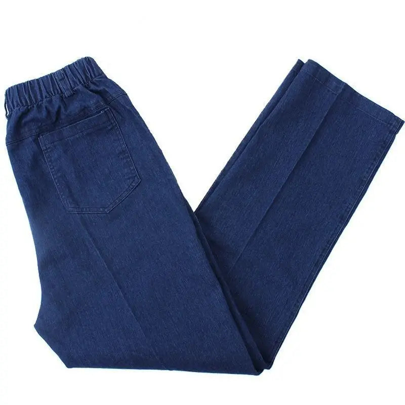 Durable Outdoor Work Wear Straight Jeans Trousers Men Elastic Waist Casual Wide Leg Thick Cotton Denim Pants Classic Loose Dad