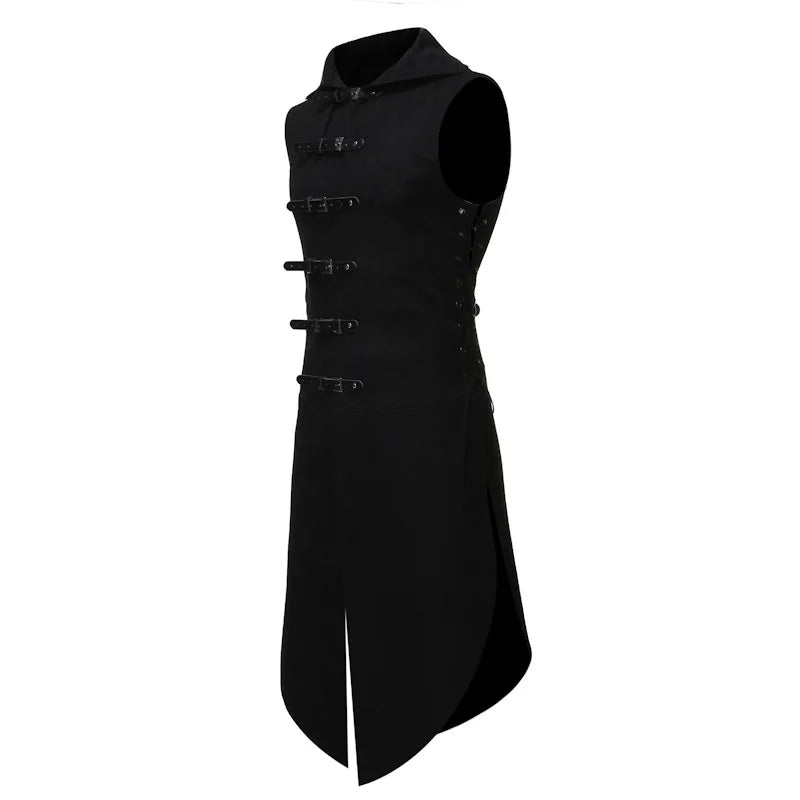 Men's Black Gothic Steampunk Velvet Vest Medieval Victorian Double Breasted Men Suit Vests Tail Coat Stage Cosplay Prom Costume