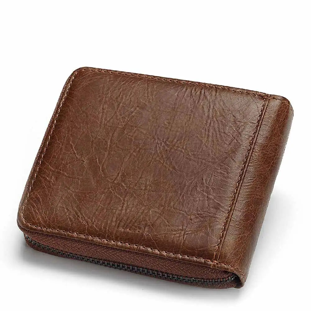 Vintage Short Men Wallets Genuine Leather Small Zipper Clutch Money Bag Solid Top Quality Coin Purse Male Porte Feuille Hommes