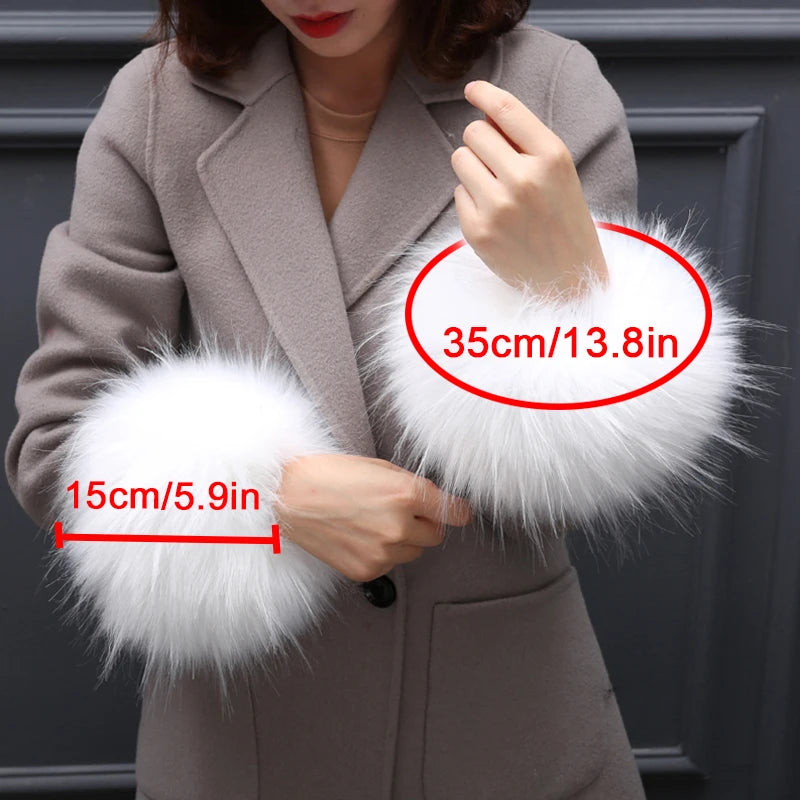 One Pair Women's Winter Arm Warmer Winter Faux Fur Plush Windproof Cuff Sleeve Elastic Wristband Arms Gloves Female Accessories