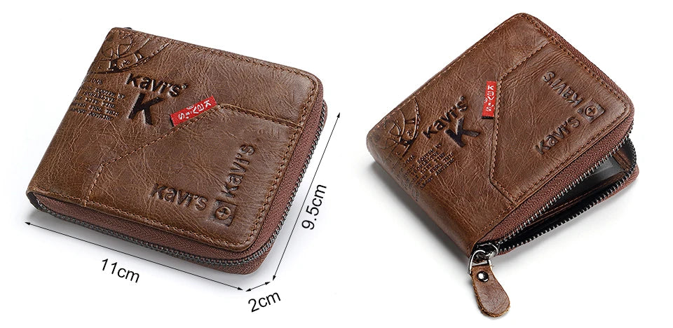 Vintage Short Men Wallets Genuine Leather Small Zipper Clutch Money Bag Solid Top Quality Coin Purse Male Porte Feuille Hommes