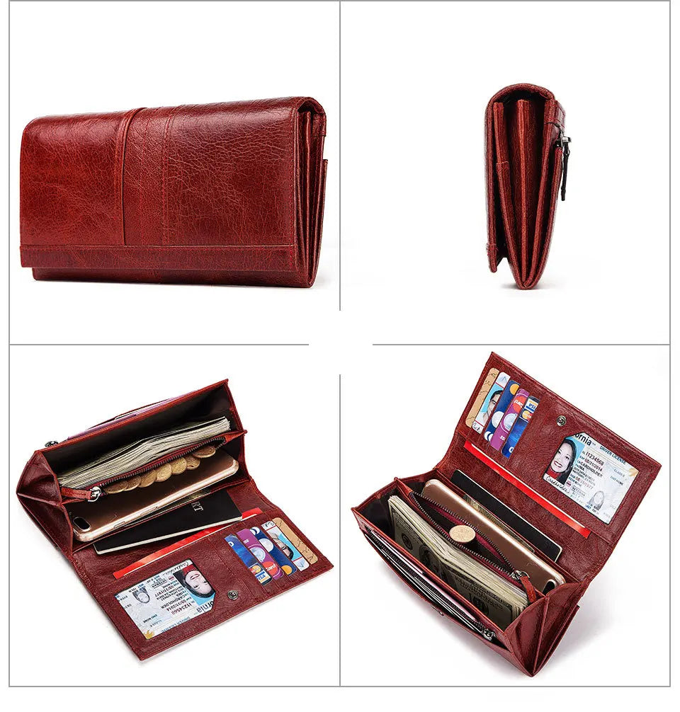 2024 Hot Sale Genuine Leather Women Wallet Long Multi-Card Holder Large Capacity RFID Wallet for Women Mobile Phone Purse