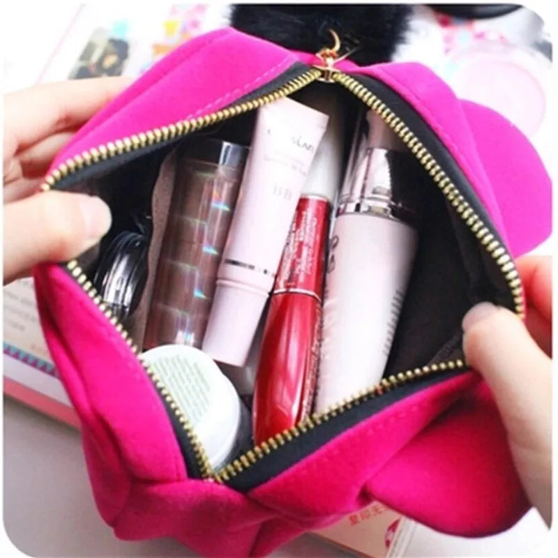 Portable Cartoon Cat Coin Storage Case Travel Makeup Flannel Pouch Make Up Organizer Beautician Cosmetic Bag Toiletry Wash Kits