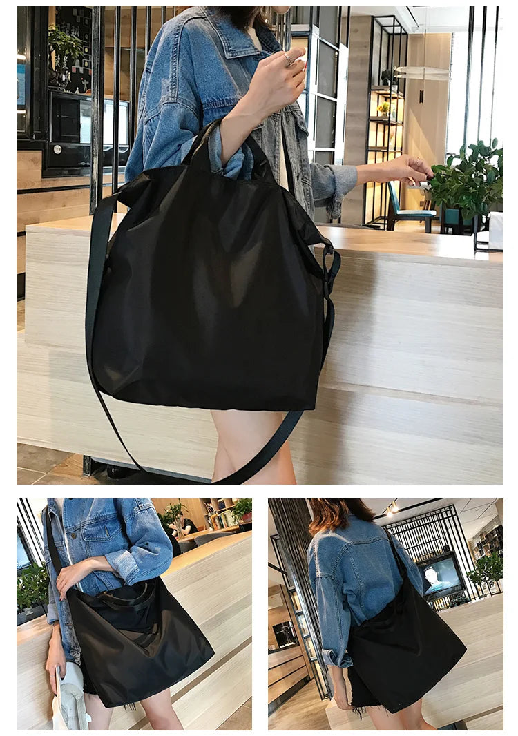 Women Nylon Shoulder Bag Large Capacity Waterproof Cloth Handbag Tote Solid Crossbody Bags Big Travel Bag Purse For Ladies