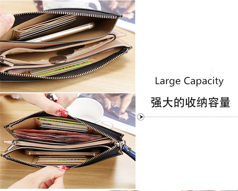 Women's Vintage Oil Wax Leather Zipper Clutch Wallet Female Large Capacity Coin Purse Ladies Wristband Simple Card Holder Wallet