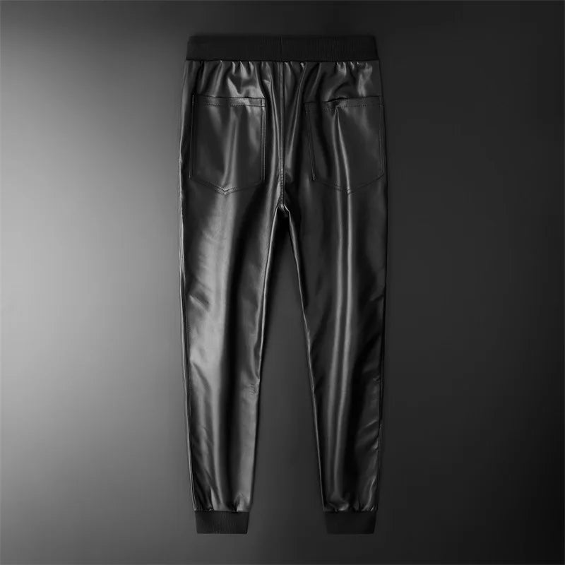 Men's Leather Pants Superior Quality Elastic Waist Jogger Pants PU Leather Motorcycle Trousers Biker's Pants