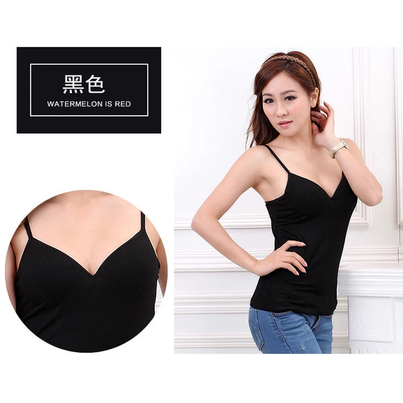 GAOKE Women Solid Padded Bra Spaghetti Camisole Top Vest Female Camisole With Built In Bra 6 Colors