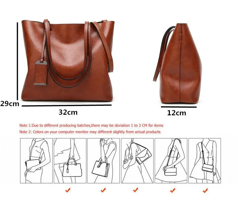 Waxing Leather bucket bag Simple Double strap handbag shoulder bags For Women 2024 All-Purpose Shopping tote sac bolsa feminina