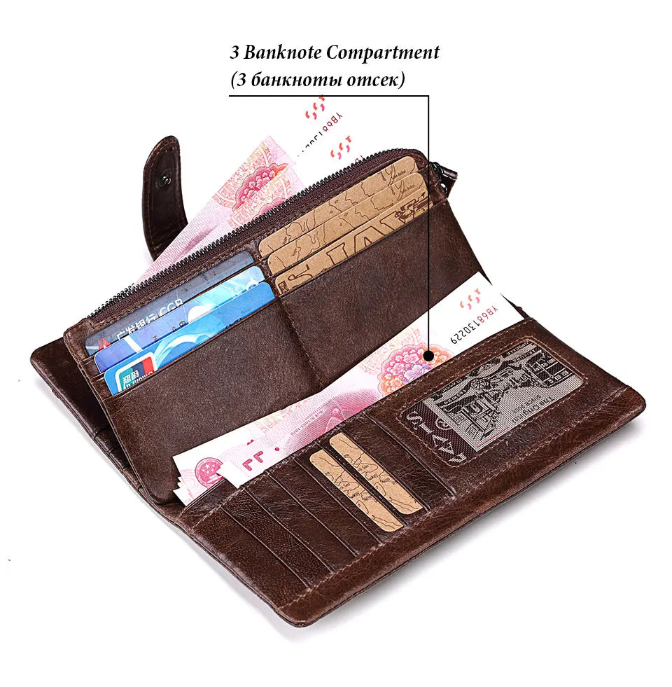 KAVIS Free Engravin Genuine Leather Wallet Men Coin Purse Long Male Clutch Walet Portomonee Man Women Handy Card Holder for Name