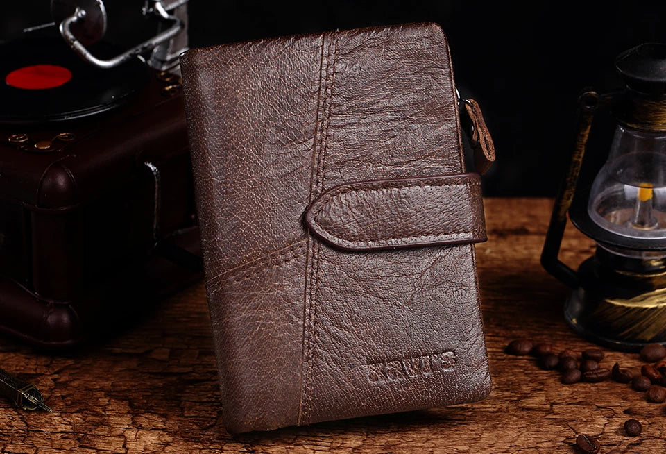 KAVIS Free Engravin Genuine Leather Wallet Men Coin Purse Long Male Clutch Walet Portomonee Man Women Handy Card Holder for Name